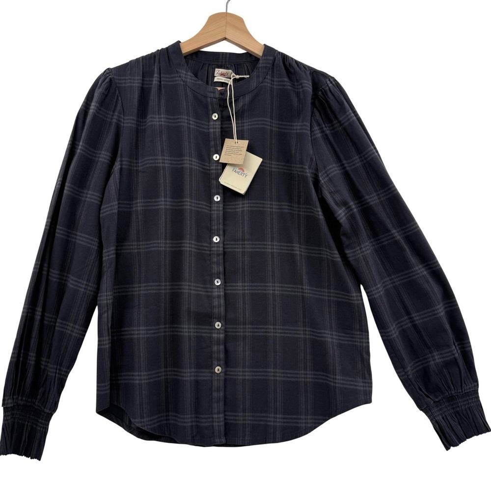 Faherty Harper Top Aspen Black Plaid Small Cottagecore Fishermancore Scandi - Picture 1 of 10
